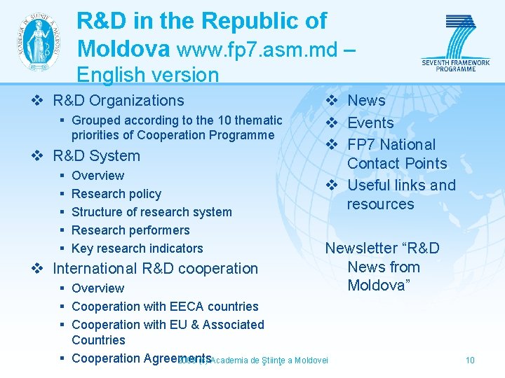 R&D in the Republic of Moldova www. fp 7. asm. md – English version