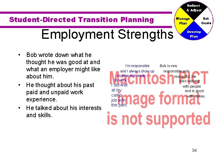 Student-Directed Transition Planning Employment Strengths • Bob wrote down what he thought he was