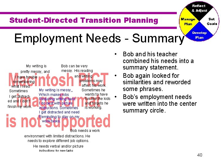 Student-Directed Transition Planning Employment Needs - Summary My writing is Bob can be very