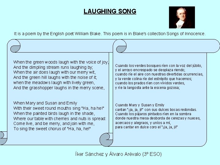 LAUGHING SONG It is a poem by the English poet William Blake. This poem