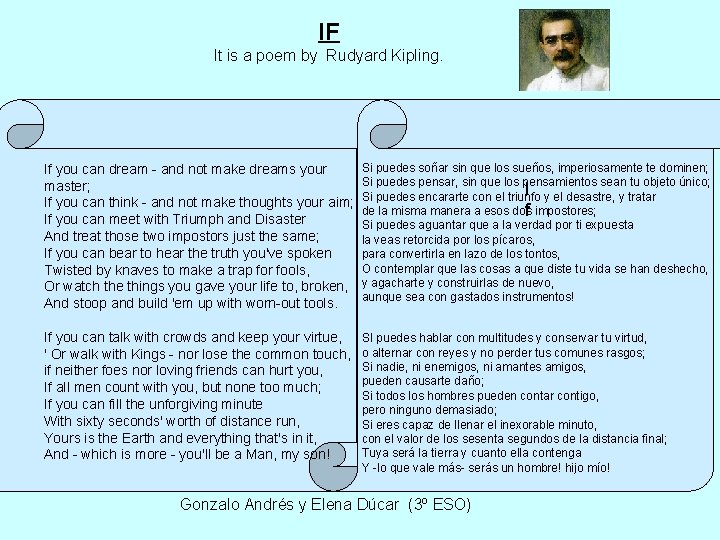 IF It is a poem by Rudyard Kipling. Si puedes soñar sin que los