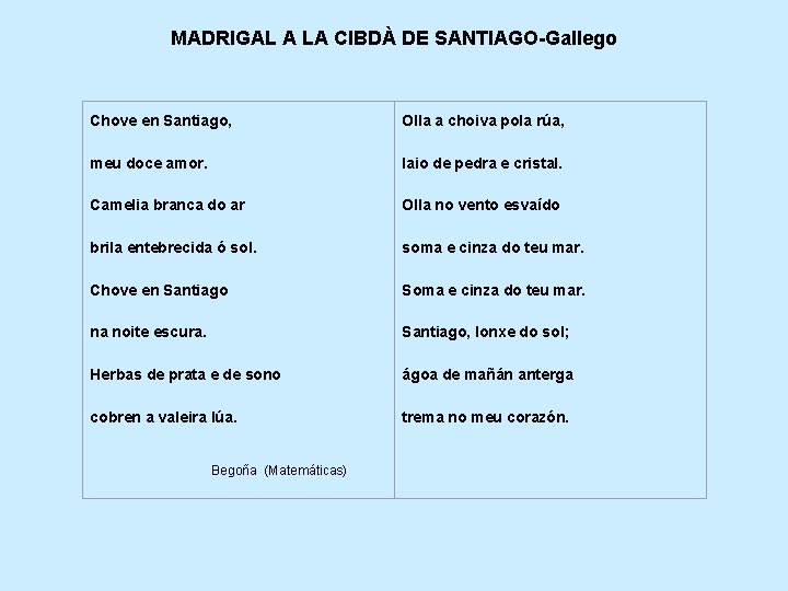 MADRIGAL A LA CIBDÀ DE SANTIAGO-Gallego Chove en Santiago, Olla a choiva pola rúa,