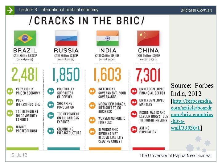 Lecture 3: International political economy Michael Cornish Source: Forbes India, 2012 [http: //forbesindia. com/article/boardr