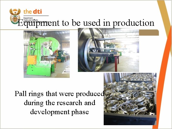 Equipment to be used in production Pall rings that were produced during the research