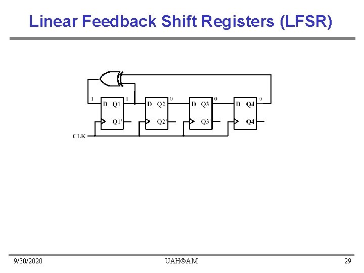 Linear Feedback Shift Registers (LFSR) 9/30/2020 UAH AM 29 