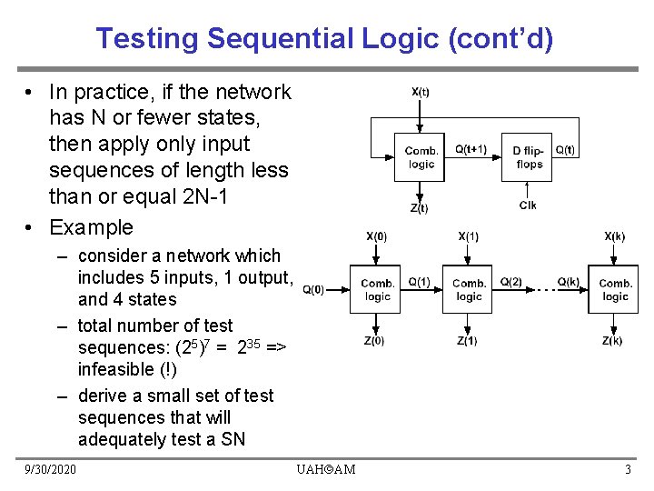 Testing Sequential Logic (cont’d) • In practice, if the network has N or fewer
