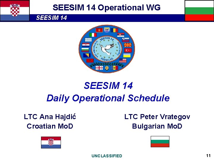 SEESIM 14 Operational WG SEESIM 14 Daily Operational Schedule LTC Ana Hajdić Croatian Mo.