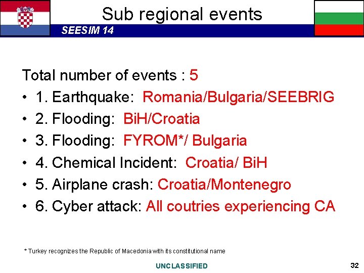 Sub regional events SEESIM 14 Total number of events : 5 • 1. Earthquake: