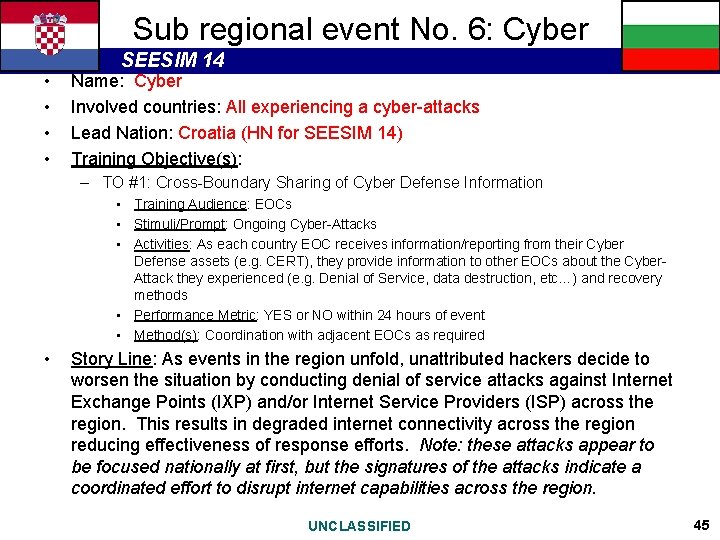 Sub regional event No. 6: Cyber • • SEESIM 14 Name: Cyber Involved countries: