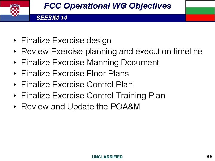 FCC Operational WG Objectives SEESIM 14 • • Finalize Exercise design Review Exercise planning