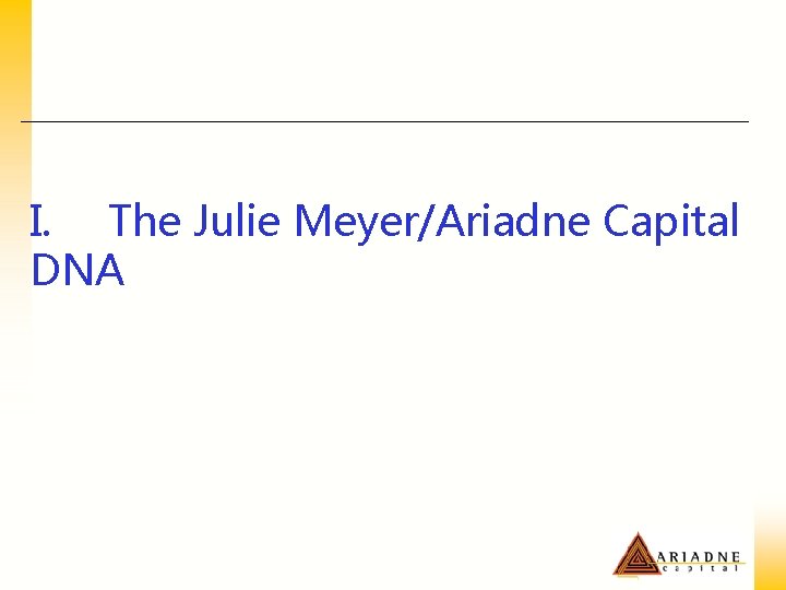 I. The Julie Meyer/Ariadne Capital DNA 