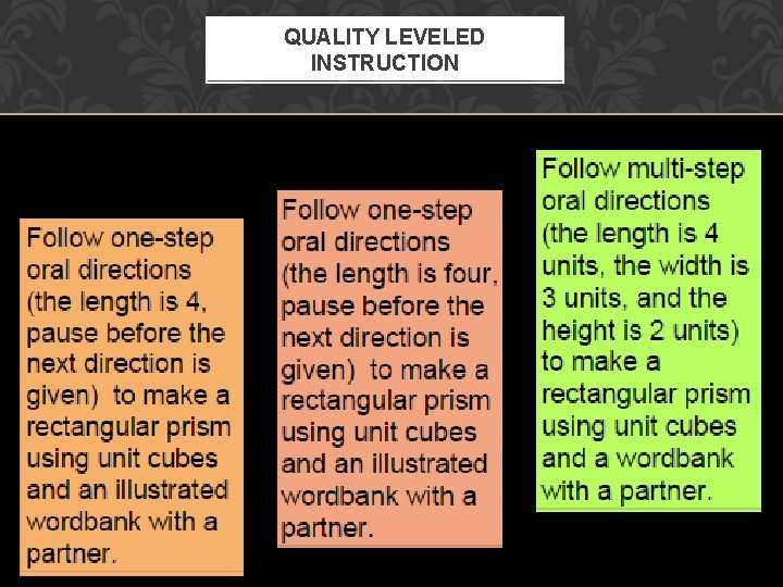 QUALITY LEVELED INSTRUCTION QUALITY LEVELED INSTRUCTION