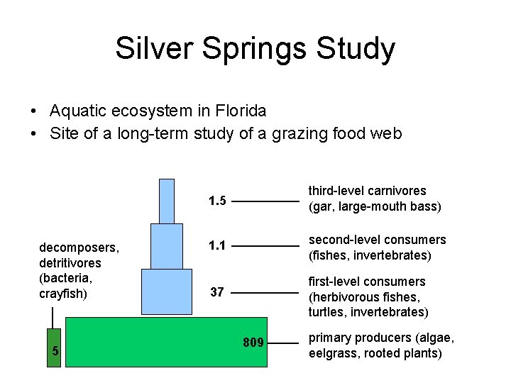 Silver Springs Study • Aquatic ecosystem in Florida • Site of a long-term study