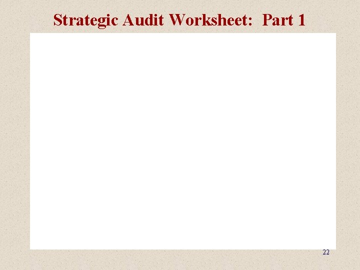 Strategic Audit Worksheet: Part 1 22 