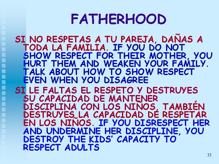 FATHERHOOD SI NO RESPETAS A TU PAREJA, DAÑAS A TODA LA FAMILIA. IF YOU