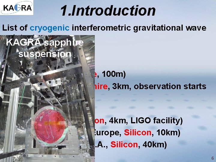 1. Introduction List of cryogenic interferometric gravitational wave detectors KAGRA sapphire suspension Constructed CLIO