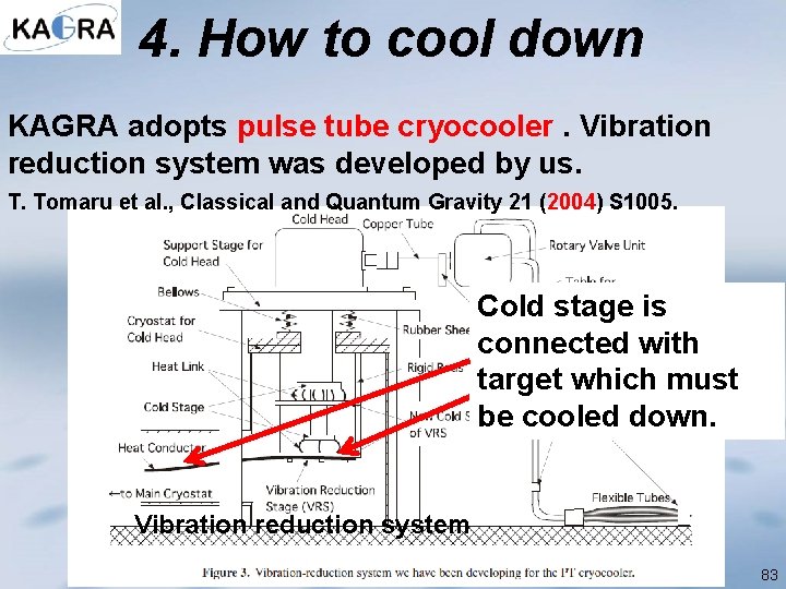 4. How to cool down KAGRA adopts pulse tube cryocooler. Vibration reduction system was