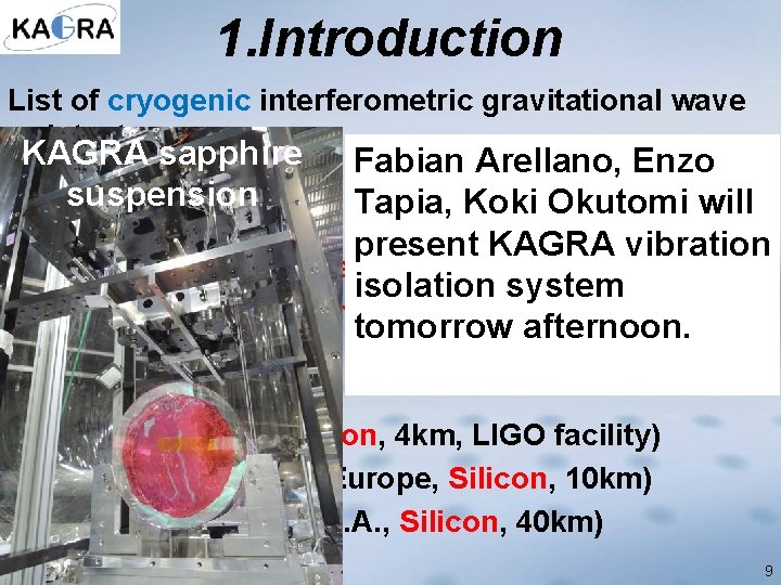 1. Introduction List of cryogenic interferometric gravitational wave detectors KAGRA sapphire suspension Fabian Arellano,