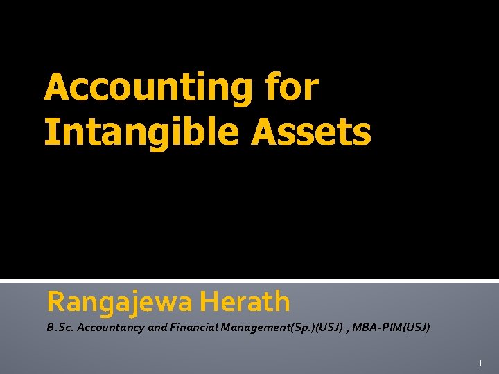 Accounting for Intangible Assets Rangajewa Herath B. Sc. Accountancy and Financial Management(Sp. )(USJ) ,