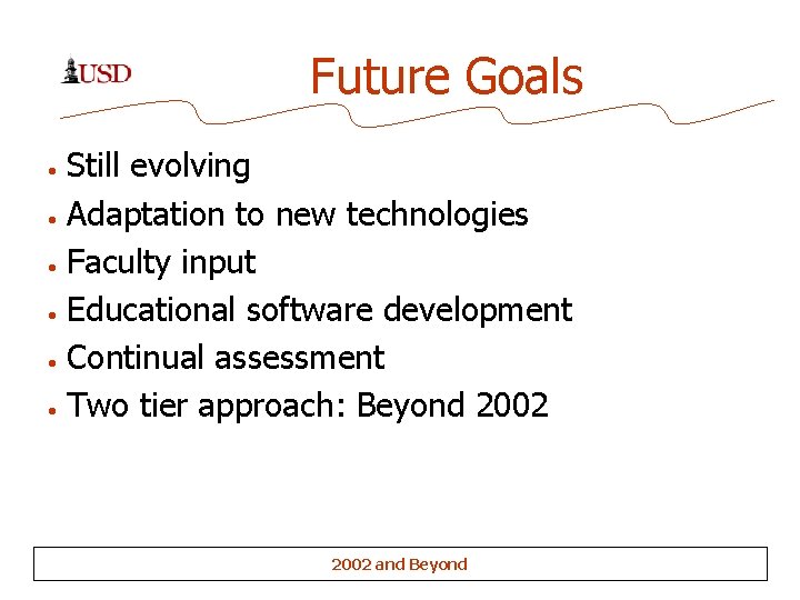 Future Goals • • • Still evolving Adaptation to new technologies Faculty input Educational