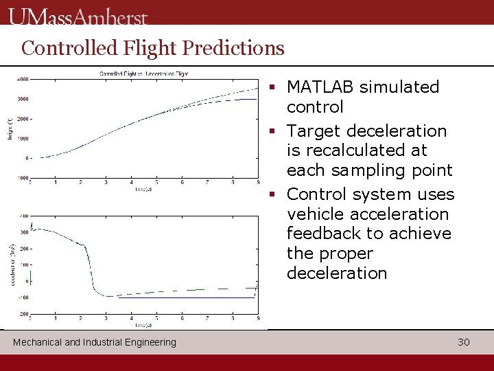 Controlled Flight Predictions § MATLAB simulated control § Target deceleration is recalculated at each