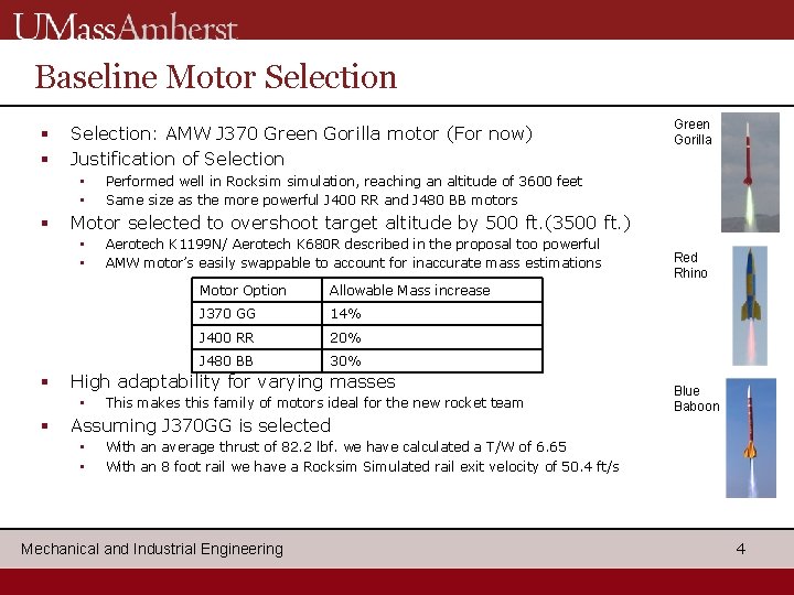 Baseline Motor Selection § § Selection: AMW J 370 Green Gorilla motor (For now)
