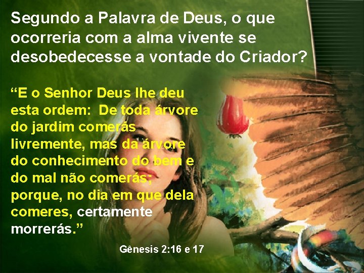 Segundo a Palavra de Deus, o que ocorreria com a alma vivente se desobedecesse