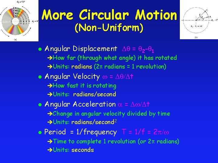 More Circular Motion (Non-Uniform) l Angular Displacement D = 2 - 1 èHow far