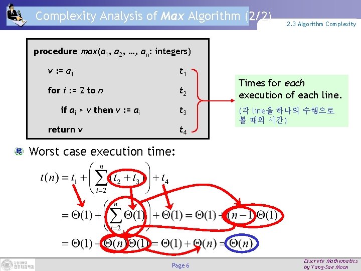 Complexity Analysis of Max Algorithm (2/2) 2. 3 Algorithm Complexity procedure max(a 1, a