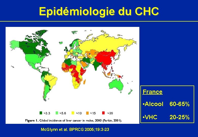 Epidémiologie du CHC France • Alcool 60 -65% • VHC Mc. Glynn et al.