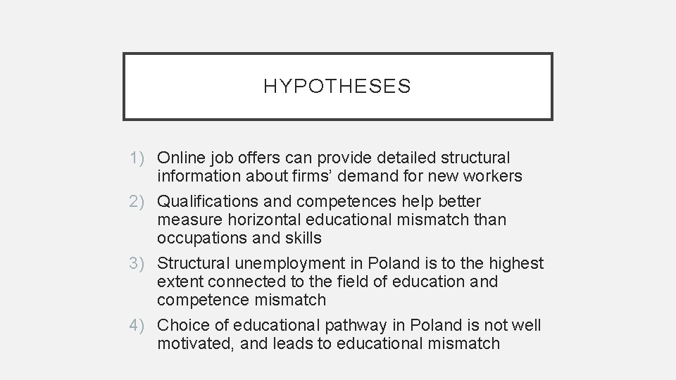 HYPOTHESES 1) Online job offers can provide detailed structural information about firms’ demand for