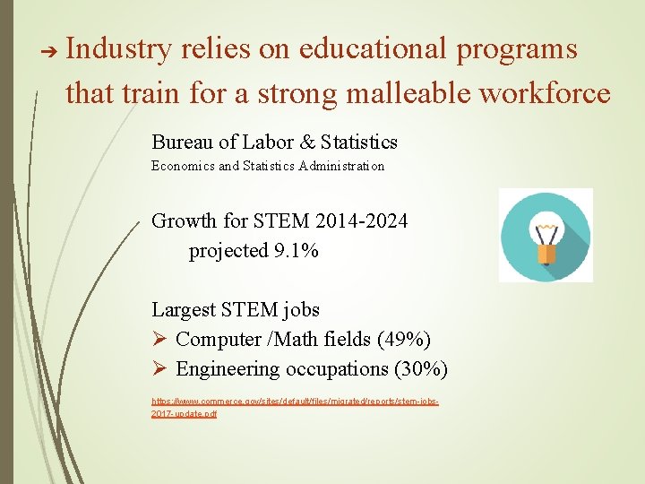 ➔ Industry relies on educational programs that train for a strong malleable workforce Bureau