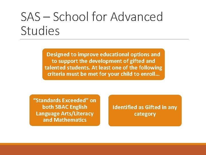 SAS – School for Advanced Studies Designed to improve educational options and to support