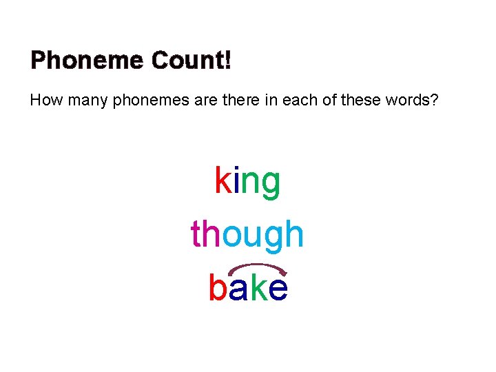 Phoneme Count! How many phonemes are there in each of these words? king though