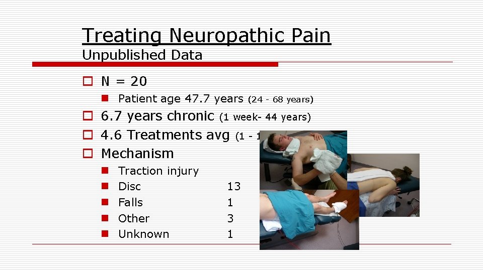 Treating Neuropathic Pain Unpublished Data o N = 20 n Patient age 47. 7