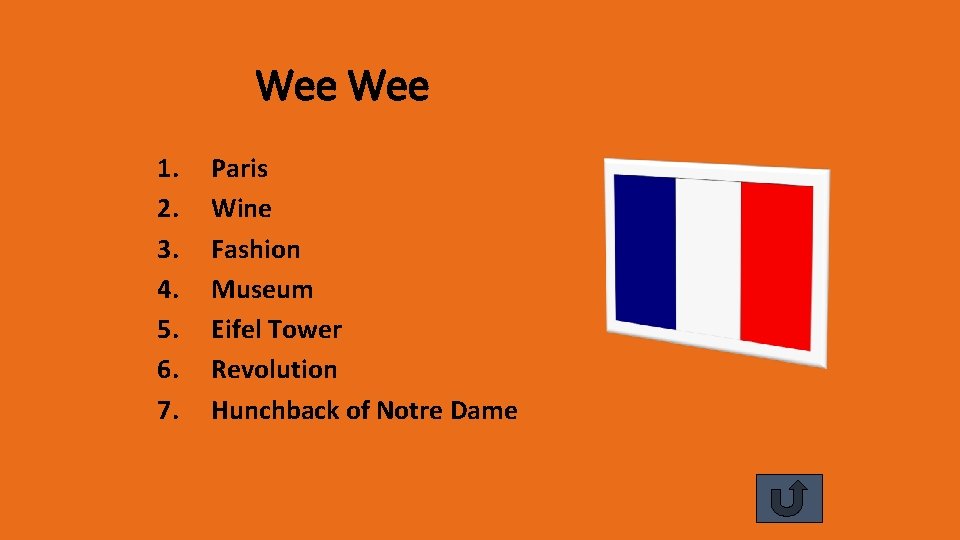 Wee 1. 2. 3. 4. 5. 6. 7. Paris Wine Fashion Museum Eifel Tower