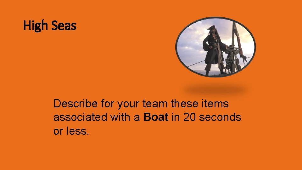 High Seas Describe for your team these items associated with a Boat in 20