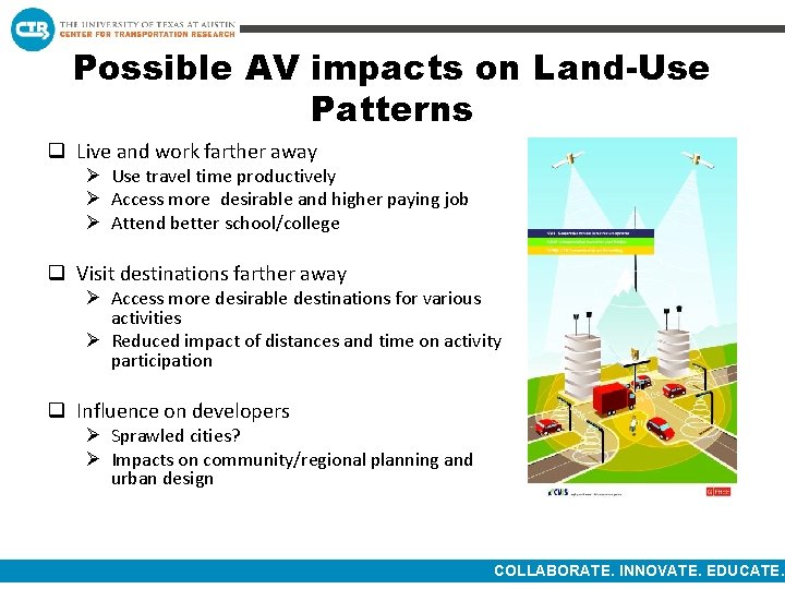 Possible AV impacts on Land-Use Patterns q Live and work farther away Ø Use Possible AV impacts on Land-Use Patterns q Live and work farther away Ø Use