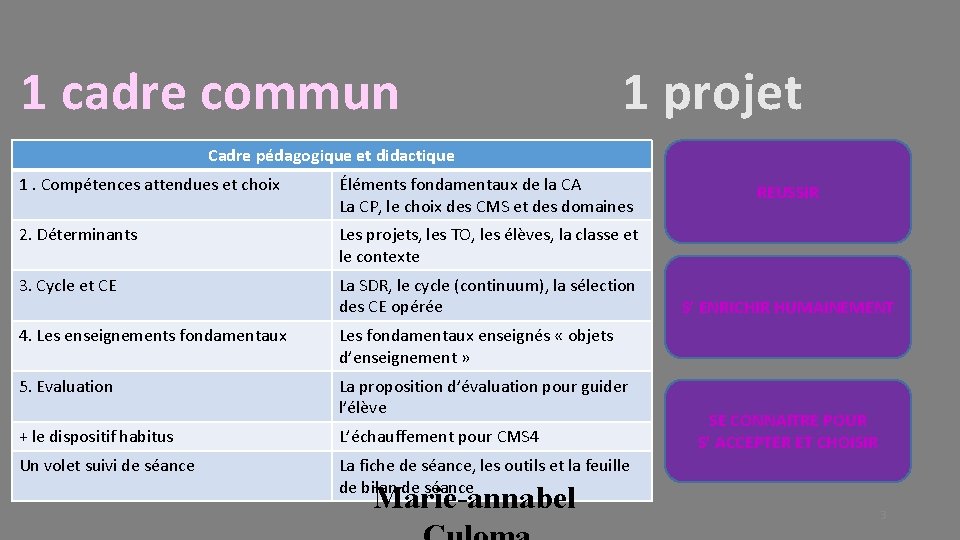 1 cadre commun 1 projet Cadre pédagogique et didactique 1. Compétences attendues et choix