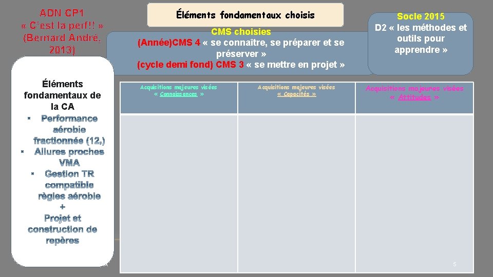 ADN CP 1 « C’est la perf!! » (Bernard André, 2013) Éléments fondamentaux de