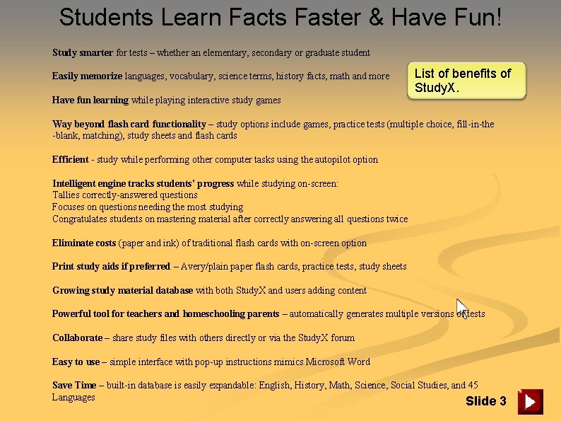 Students Learn Facts Faster & Have Fun! Study smarter for tests – whether an