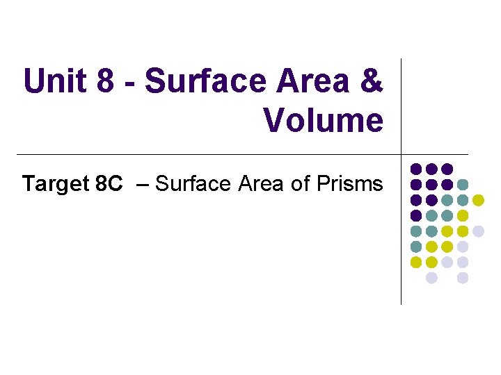 Unit 8 - Surface Area & Volume Target 8 C – Surface Area of