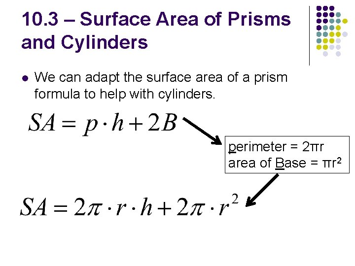 10. 3 – Surface Area of Prisms and Cylinders l We can adapt the