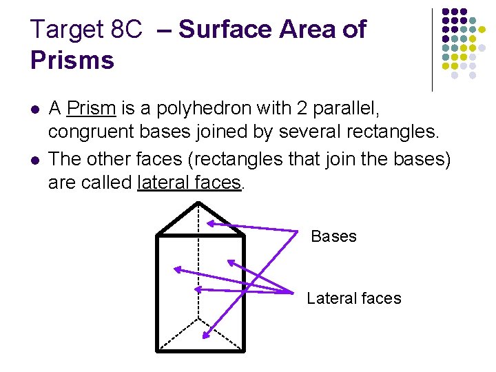 Target 8 C – Surface Area of Prisms l l A Prism is a