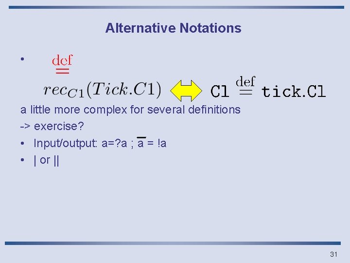 Alternative Notations • a little more complex for several definitions -> exercise? • Input/output: