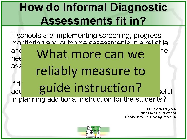 How do Informal Diagnostic Assessments fit in? If schools are implementing screening, progress monitoring