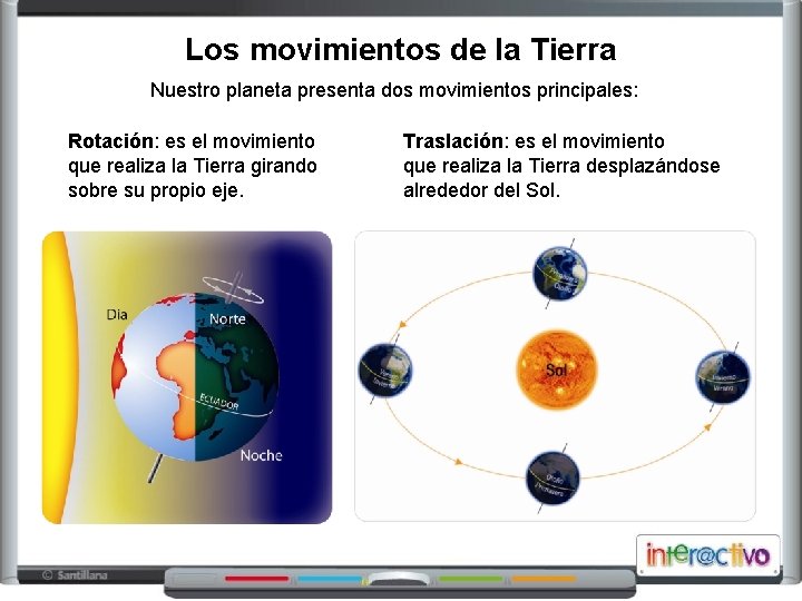 Los movimientos de la Tierra Nuestro planeta presenta dos movimientos principales: Rotación: es el
