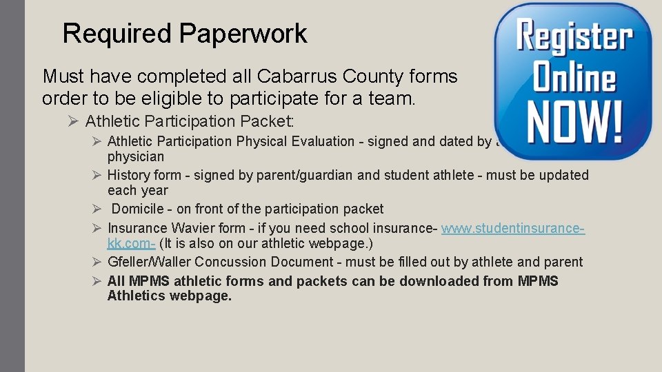 Required Paperwork Must have completed all Cabarrus County forms order to be eligible to Required Paperwork Must have completed all Cabarrus County forms order to be eligible to