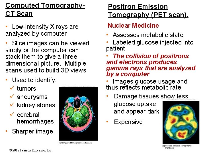 Computed Tomography. CT Scan Positron Emission Tomography (PET scan). • Low-intensity X rays are
