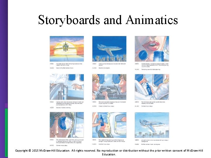 Storyboards and Animatics Copyright © 2015 Mc. Graw-Hill Education. All rights reserved. No reproduction